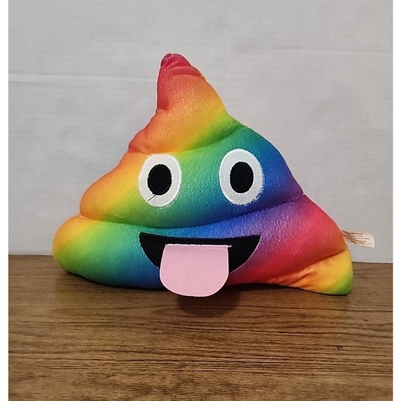 Rainbow Unicorn Poop Emoji Plush Pillow Toy, Big Eyes, Long Tongue - Picture 1 of 5